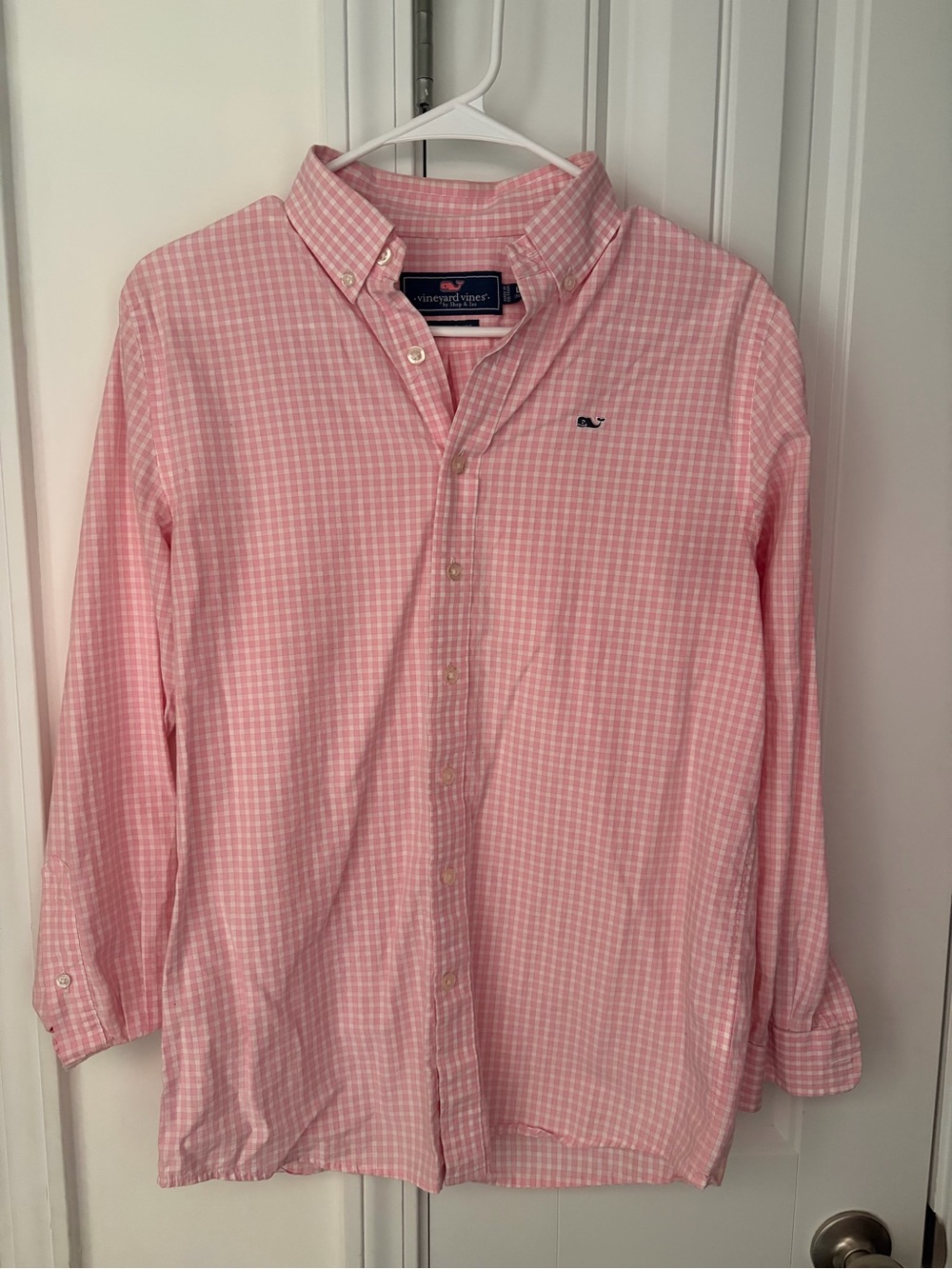 Vineyard Vines Whale Shirt Youth Pink Gingham Button-Down